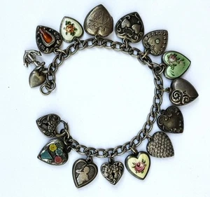 Vintage Sterling Silber Puffy Herz Bettelarmband m. Lampe - Bild 1 von 13