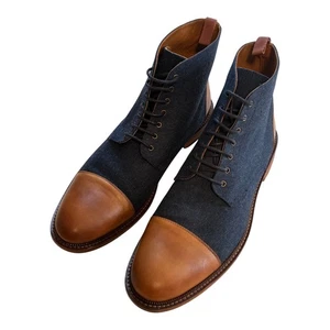 Taft Herren Cap Toe Schnürstiefel Denim Blau Leder Stiefeletten Elegant Stiefel - Bild 1 von 15