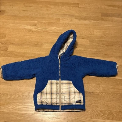 Chaqueta Patagonia Jóvenes Niños 4-5 Azul Forrada de Vellón Reversible Difuso Pila Defectos Foto 1 de 4