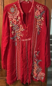 Camisa Johnny Was🌺Roja Bordada Pesada Talla XS - Imagen 1 de 9