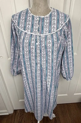 Camisón de franela Lanz of Salzburg rayas florales algodón largo completo tradicional Foto 1 de 4