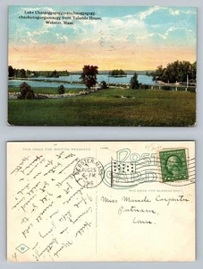 Postal antigua vintage c1916 Webster, MA-Massachusetts, vista panorámica del lago - Imagen 1 de 3