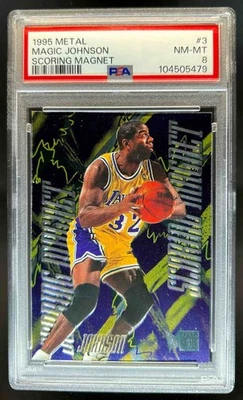 1995-96 Fleer Metal Magic Johnson Scoring Magnets #3 Lakers PSA 8 - Image 1 of 2