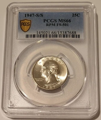 1947 S/S Washington Quarter RPM FS-501 MS66 PCGS GSH - Image 1 of 4