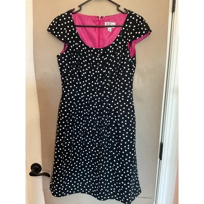 R & K черный горошек с розовой подкладкой без рукавов w/карманы Sz 8 - Изображение 1 из 4