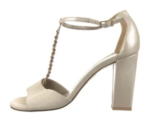 Chanel Chain Ivory Suede Leather Sandals 37 IT - Picture 1 of 5
