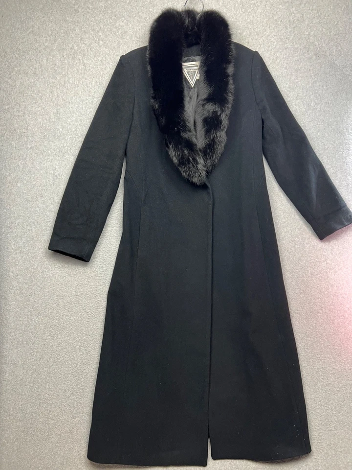 De Colección Marvin Richards Largo Lana Cachemira Gabardina Sobre Abrigo Cuello Piel de Zorro Para Mujer 6 Foto 1 de 4