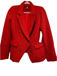 Aqua Lined Tweed Blazer, NWT, Red Raspberry Tones W Sparkles, Medium - Picture 1 of 8