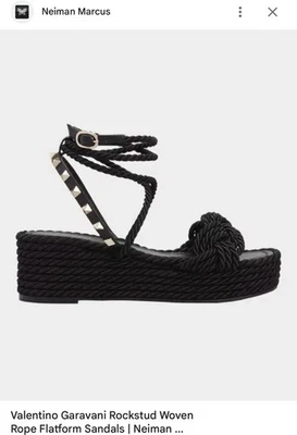 Sandalia Plana Tejida Valentino Garavani Rockstud Negra Talla 40 Foto 1 de 4