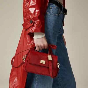 J. Crew NWT Red Small Edie top-handle bag in snake-embossed leather - Picture 1 of 11