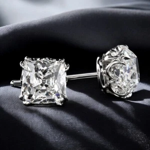 18k White Gold Studs Earring Diamond Lab Grown Cushion 4 Carat IGI Martini - Picture 1 of 13