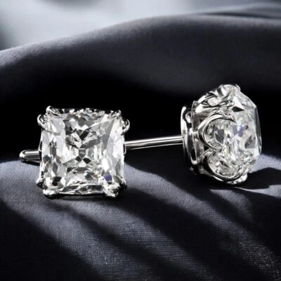 18k White Gold Studs Earring Diamond Lab Grown Cushion 4 Carat IGI Martini - Image 1 of 4