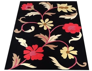 Hand-Tufted NZ Wool Rug Soft Floral Pattern Black Handmade 8x10 Carpet for Room - Picture 1 of 7