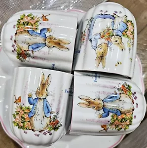 Peter Rabbit Beatrix Potter Set of 4 Ribbed Coffee Mugs Pink Trim 16 oz each - Picture 1 of 10
