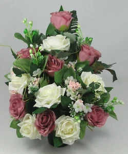 Artificial silk flower Crem Pot Flat back - Grave arrangement FREE P&P HandMade - Picture 1 of 6