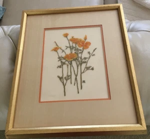 modern Petit Point Floral Needlepoint ca california state flower gold frame 12" - Picture 1 of 7