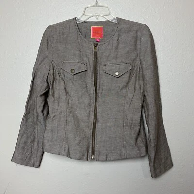 Blazer Isaac Mizrahi Marrón Mezcla Lino Cremallera Completa Talla Mediana Foto 1 de 4