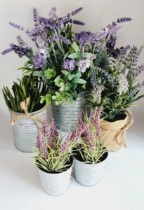 Artificial Lavender / Succulent  Potted Plants Lot of 5 Various Sizes Farmhouse - Picture 1 of 12
