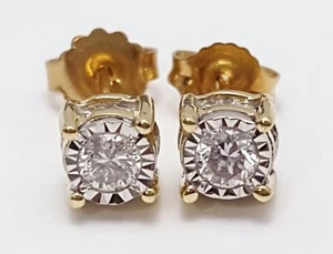 Beautiful 10K Karat Solid Two Tone Multi Color Gold Round Cut Diamond Earrings - Picture 1 of 10
