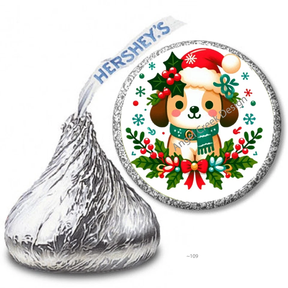 108 etiquetas adhesivas Hershey Kiss Hershey Kiss favores de cachorro de Navidad envolturas de caramelo Foto 1 de 1