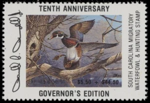 1990 South Carolina State Duck Stamp Governor's Edition Mint Never Hinged   - Picture 1 of 1