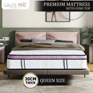 New Laura Hill Mattress QUEEN Size EURO TOP Pocket Spring Natural LATEX Foam Bed - Picture 1 of 11