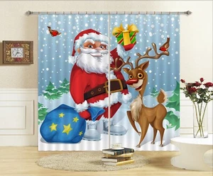 3D Santa Deer Gift Snow G789 Christmas Window Photo Curtain Fabric Quality Amy - Picture 1 of 8