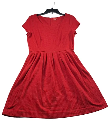 Vestido Elle Fit and Flare para mujer talla grande rojo manga corta elástico Foto 1 de 4