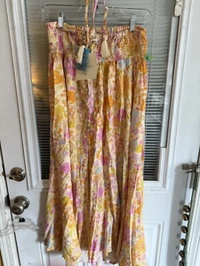 Cynthia Rowley Maxi Skirt Floral Button Tassel Front Slit Boho Peasant Sz L NWT - Picture 1 of 10