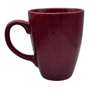 SCM Home Red Maroon Textured Hexagon Stoneware Coffee Mug Cup 16 Oz - Picture 1 of 7