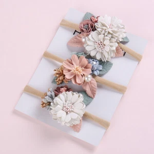 Wedding Girl Flower Pink Floral Baby Headband Bow Christening Hair Accessory - Picture 1 of 14