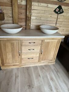 Double Vanity Unit, Marble And Oak,