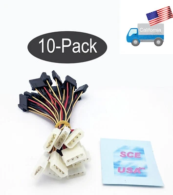 10-Pack: NEW Internal Power Supply 4Pin Y-Adapter Cable Molex PC Peripheral Plug - Image 1 of 4