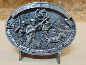 Vintage NRA Belt Buckle 5th Edition 1992 Hunting Heritage Pewter w/Stand - Picture 1 of 3