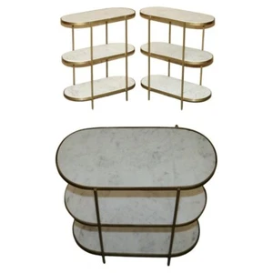 PAIR OF VINTAGE ITALIAN CARRARA MARBLE THREE TIERED SIDE TABLE SIZED ETAGERES - Picture 1 of 18