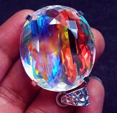 104.85 Ct Mystic Quartz Multi-Color GS Solid Silver Certified Loose Gems Pendant - Image 1 of 4
