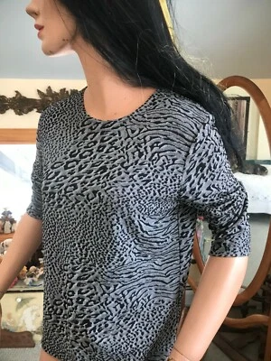 复古黑色和银色动物印花,3/4 袖,Sag Harbor 出品 — 第 1/4 张图片