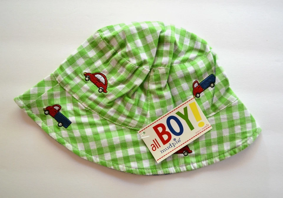 Baby Sun Hat - All Boy - Trucks and Cars Cotton Gingham, 12MO-2T - Image 1 of 2