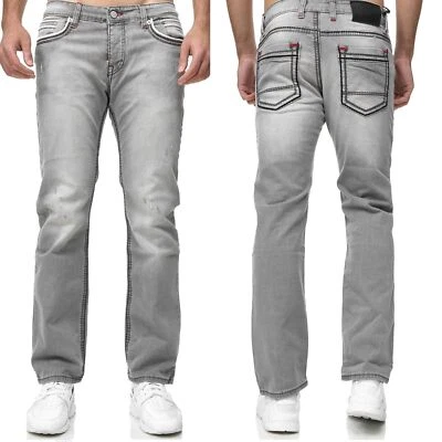 Herren Jeans Hose Denim- Washed Straight Cut Regular Stretch Dicke Naht - J-3337 - Bild 1 von 4