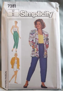 Vintage Simplicity 7381 Sewing Pattern Misses Pants/Jacket/Top Sz 12 Uncut 1986 - Picture 1 of 2
