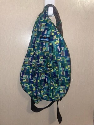 Kavu Rope Sling Nylon Block Print Backpack Bag Crossbody Green Blue Tan. - Image 1 of 4