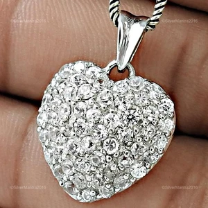 Zircone Cubico Gemma Vero 925 Argento Sterling Regalo di Natale Ciondolo a Cuore - Foto 1 di 7