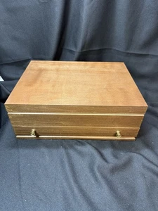 Vintage Holz Besteck Silberbesteck Aufbewahrungstruhe mit Schublade rotes Futter - Bild 1 von 11