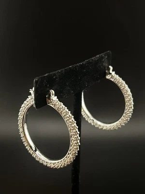 Swarovski Silver Tone Crystal Henna Hoop Earrings - Image 1 of 4