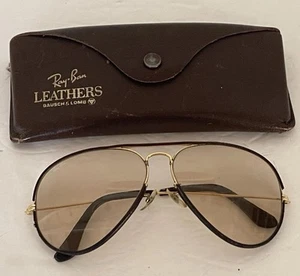 Occhiali da sole Ray Ban Aviator in pelle con custodia in pelle B&L vintage - Foto 1 di 12