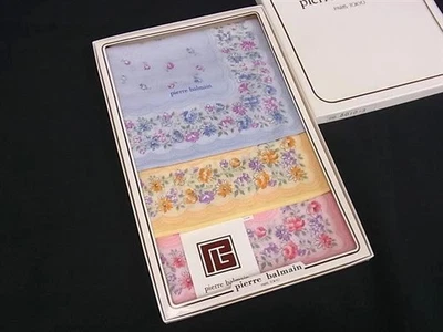 Pierre Balmain Cotton 3Piece Scarves Handkerchiefs Pink Blue Yellow Used - Image 1 of 4