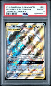 2019 Pokemon Sun & Moon Cosmic Eclipse #222 Reshiram & Zekrom Gx - PSA 8 - Picture 1 of 2