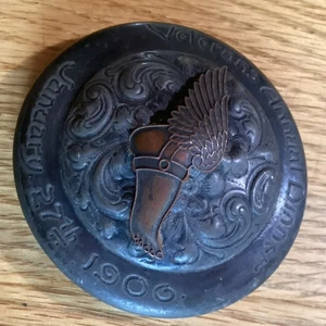 Antique Metal Lid Commemorating Veterans Annual Dinner 1906  - Picture 1 of 3
