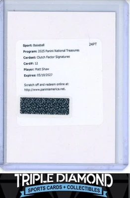 Bolso de mano Matt Shaw 2025 Panini National Treasures Factor Signatures automático #/99 O412 Foto 1 de 2