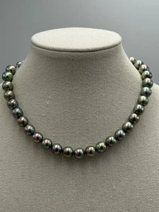 Vintage Japan Tahiti Faux schwarze Perlen Halskette Halsband 14" - Bild 1 von 2